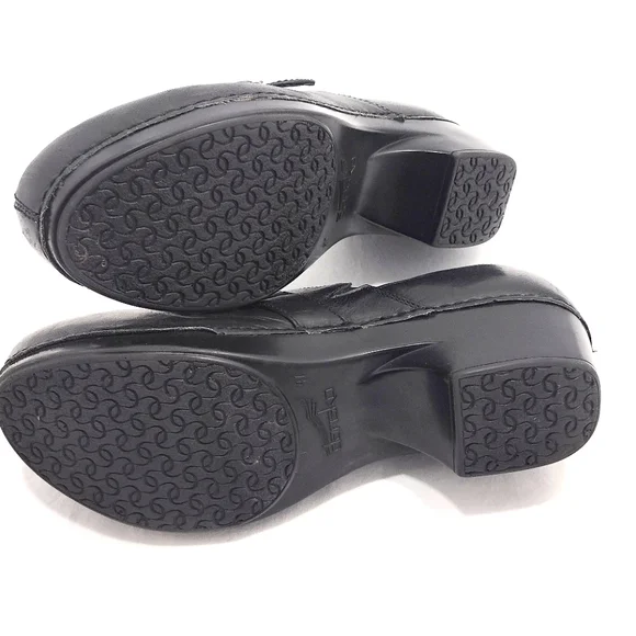 Dansko Tamara Black Leather Slip-On Clogs With Adjustable Strap - Picture 7 of 16